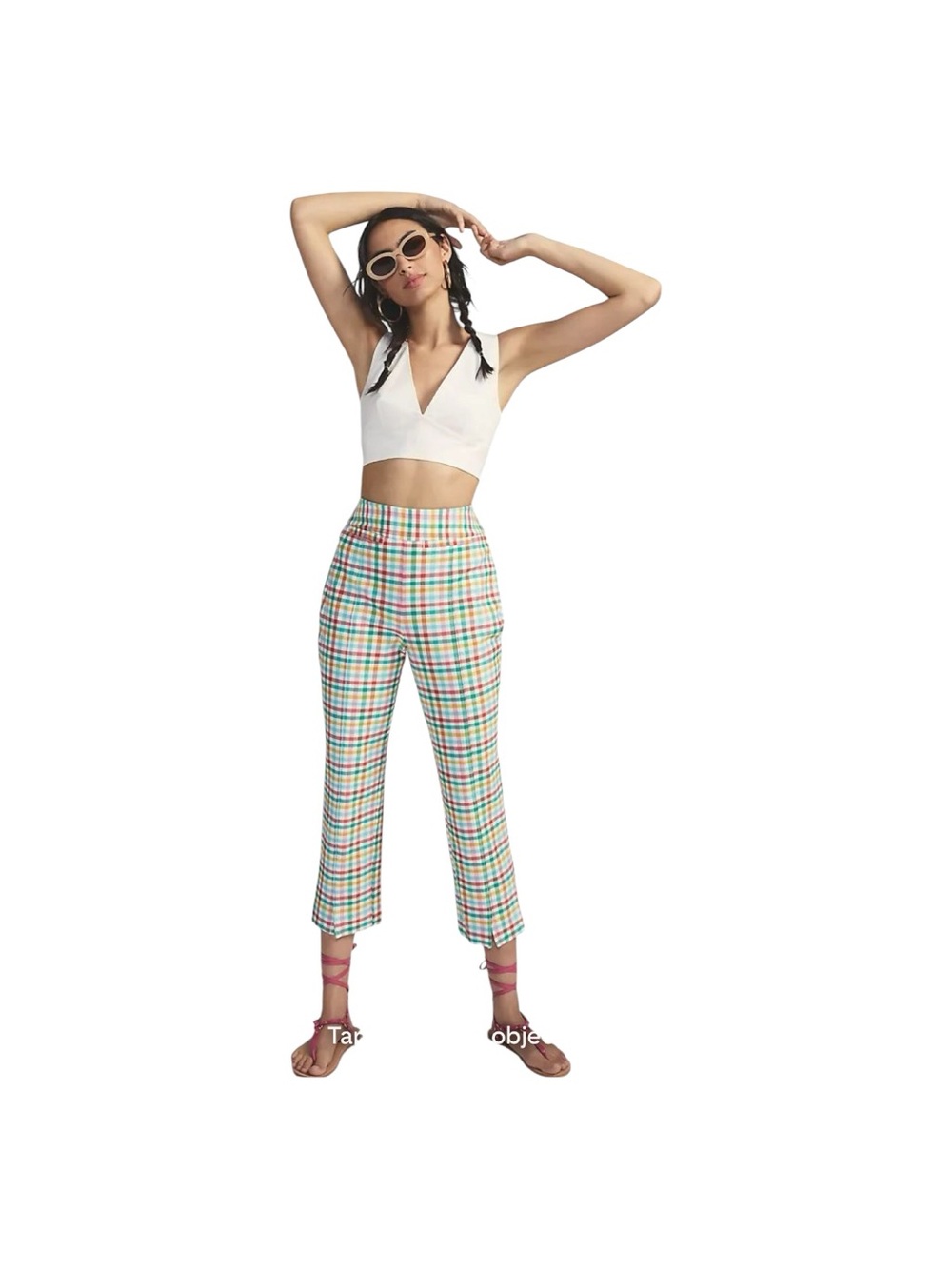 Anthropologie Maeve Grace Multicolor Plaid Gingham High Waisted Cropped Pants 8